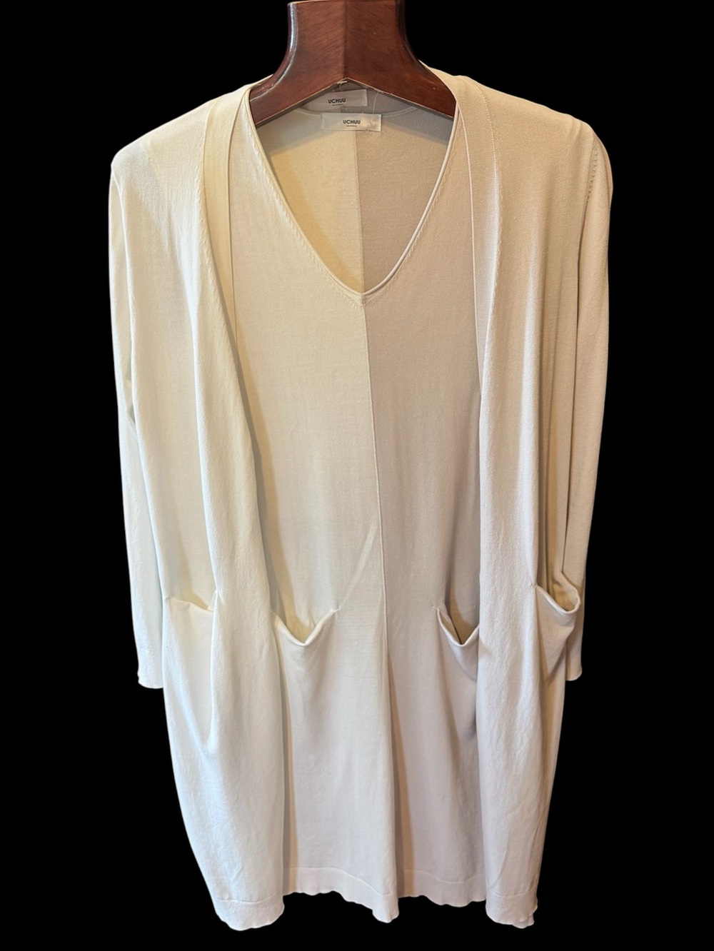 Uchuu Montreal set of long cardigan and dress white and beige size L like new